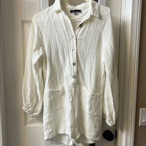 White Button-Up Romper. Gauze material worn once